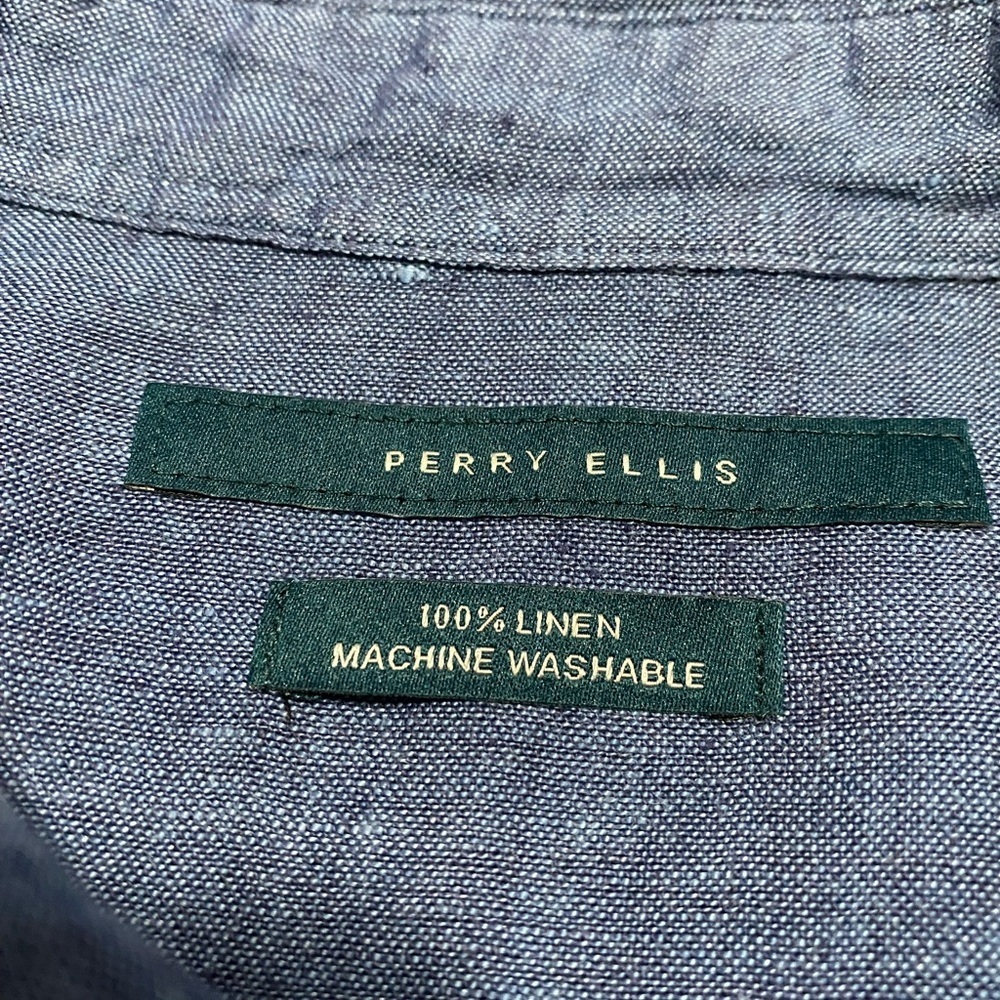 Perry Ellis XLT Mens Blue 100% Linen Short Sleeve Shirt. - Picture 4 of 11